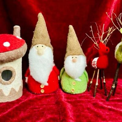 Eclectic Holiday Felted Wool Gnomes, Reindeer & Mushroom House
