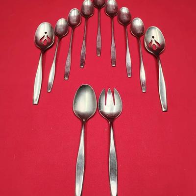 VINTAGE 12-Piece AMERICAN Stainless Steel Flatware Lot - Mid-Century Modern