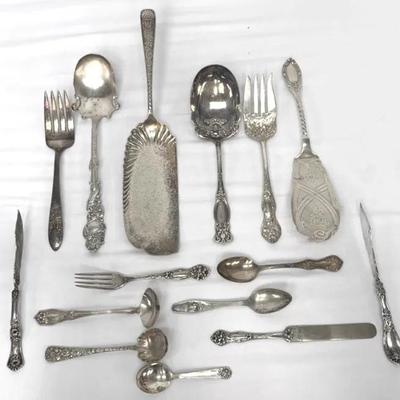 (15) Antique Repoussé & Art Nouveau Mixed Serving Lot – Ornate Forks, Ladles, Pastry Servers & More 