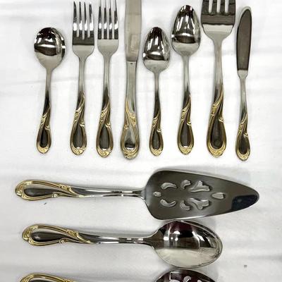 46-Piece International Stainless “Romance Gold” Flatware w/ Serving Pieces