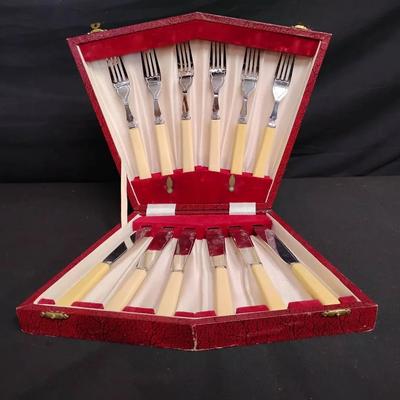 Vintage 12-Piece Chromium Plate Dessert Set in Red Presentation Case - Sheffield, England