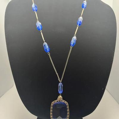 vintage Art Deco blue glass pendant necklace