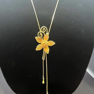 vintage gold-tone mesh rose lariat necklace With Bracelet 