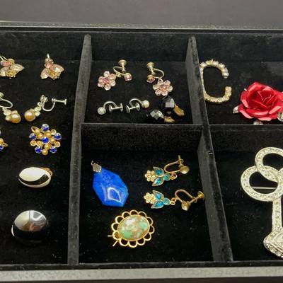 Vintage Earrings, Brooches And Belt Buckle 