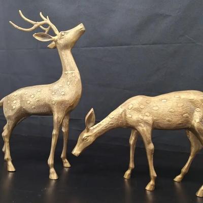 22" T Large  MCM Brass Buck and Doe 