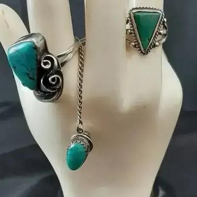 Turquoise Rings - Navajo Tribe Tie Pin - size 6 & 9 Lot of 3 Pieces 