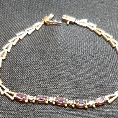 10K Gold Tennis Bracelet with Amethyst Stones - Verified 3g with Stones