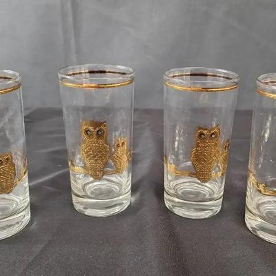 4 Vintage 1960's Owl Highball Cocktail Glasses 
