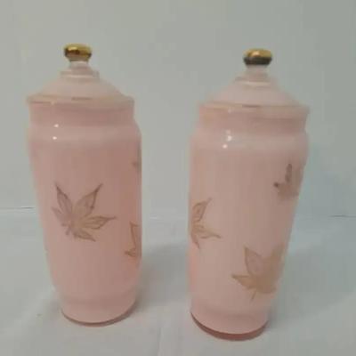 2 Pretty Pink and Gold Ginger Jars