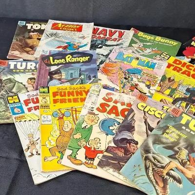 12 Vintage Comic Books - Dell - DC - Harvey - Sad Sacks - The Cisco Kid - Turok - Batman