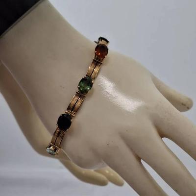 18K Yellow Gold Multi Gemstone Set Bracelet Verified 16g With Stones