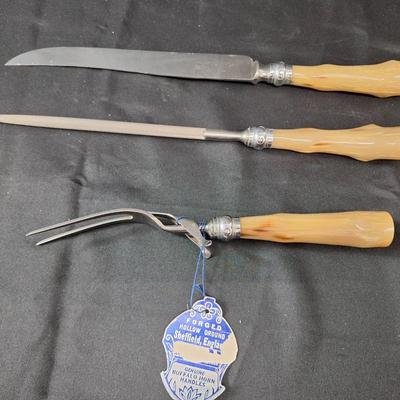 3 Piece Genuime Buffalo Horn Handles Kitchen Utensils - Forged Hollow Ground