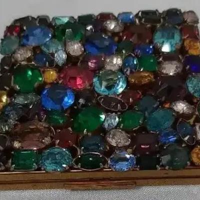 Elgin American Fruit Salad Compact with Case Multi Color Crystal Cabochons