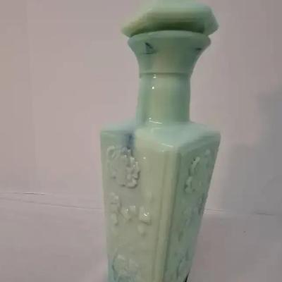 Vintage 1972 Jim Beam Jade  and Mint Milk Glass Decanter Pagoda Bottle 