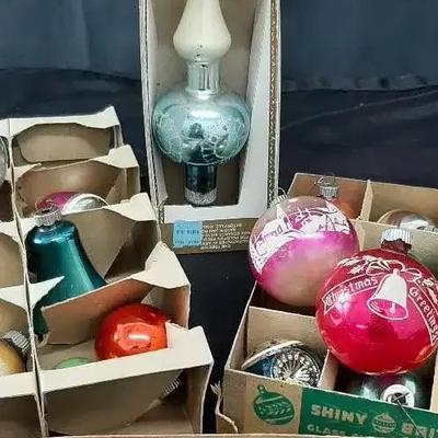 Vintage Christmas Ornaments - Glass Germany Tree Topper - Feather Tree - Shiny Brights - Stencil 