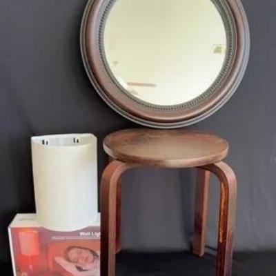 Wood Table, Light and Mirror