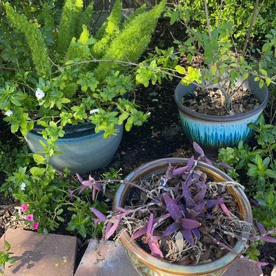 Blue- Brown Set Of 3 Planter Pots 