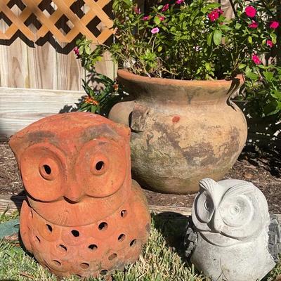 Collection of Terracotta and Concrete Garden Decor (3)