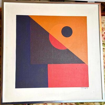 Signed “Wally 76” MCM Style Abstract Painting 