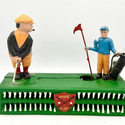 vintage "Birdie Putt" cast iron mechanical coin bank