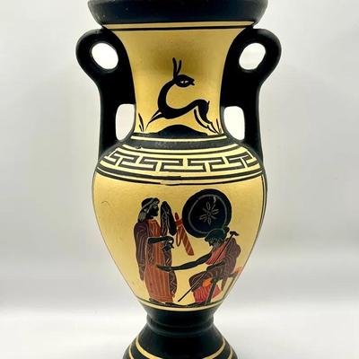Hand Painted Grecian Double-Handled Amphora Vase
