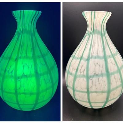 8” Art Glass Vase — Glows Green in Ultraviolet Black Light