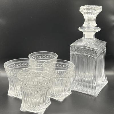Empire Lead Crystal Decanter with (4) Matching Whiskey Glasses