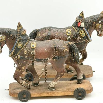 (2) Antique Wooden Horses 