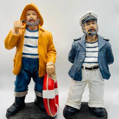 (2) Nautical Folk Art Style Figures: An Old Salt & A Sea Captain or Sailor 