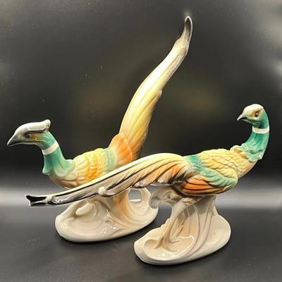 (2) Royal Copley Ceramic Ring-Neck Pheasant Figurines