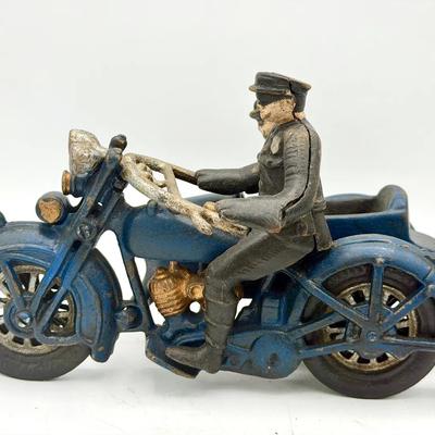 vintage cast-iron Harley-Davidson police motorcycle toy
