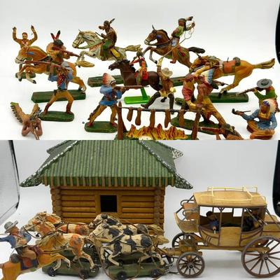 Antique Cowboy & Indians Figurines 