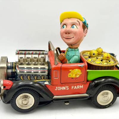 Johns Farm battery-operated tin litho toy truck