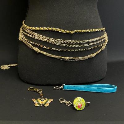 Gold Tone Multi Chain Fashion Belt And Keychains