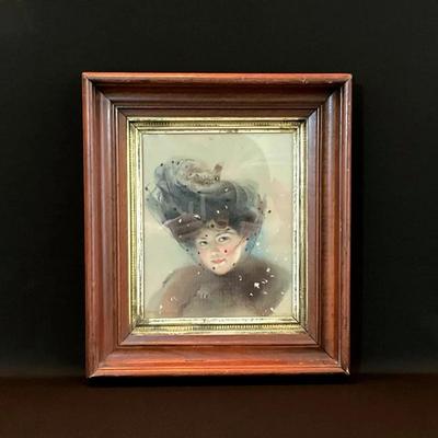 Antique Chromolithograph ‘Lady In Black Veil’