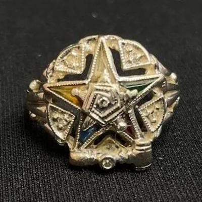 10K White Gold “Order Of The Eastern Star” Ring With Gemstones