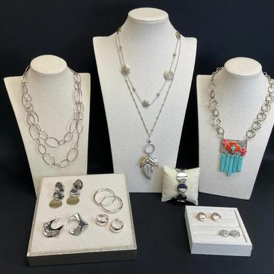Silver Accent Pieces-Necklaces, Earrings And Bracelet 