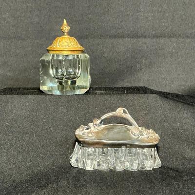 Art Nouveau Vanity Jar & Glass Inkwell  