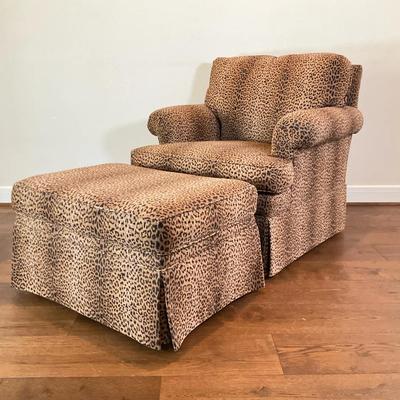 Leopard Print Upholstered Chair And Rolling Ottoman