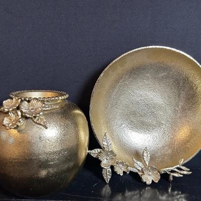 Decorative Gilded Vase & Bowl