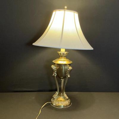 Gold-Toned Lamp With Round Shade