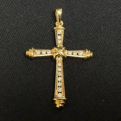 14K Gold And Diamond Cross Pendant
