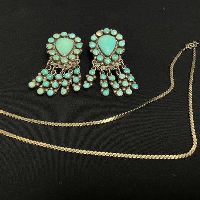 Sterling Silver And Turquoise Earrings And Necklace