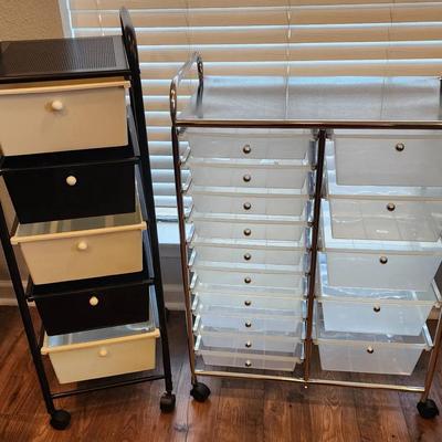Two Rolling Storage Carts (15 Drawer & 5 Drawer)