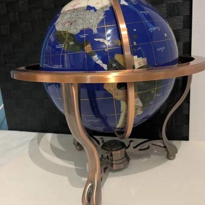 Gemstone World Globe with Metal Stand