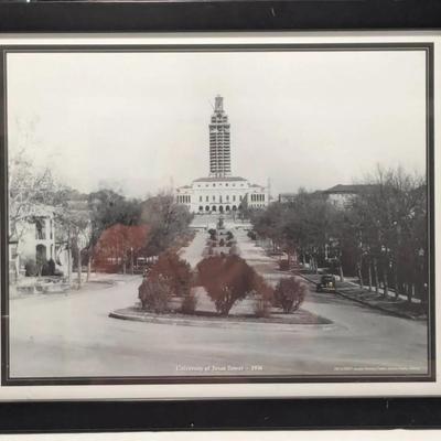 22"x18" Framed B&W Print (1936) University of Texas Tower Under Construction
