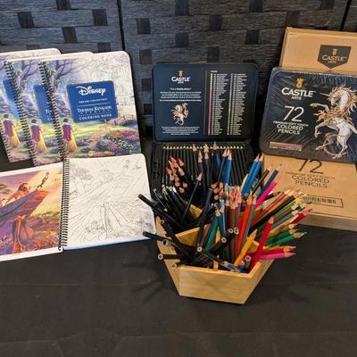 Disney Dream Collection Coloring Books (4) Castle Art Colored Pencils (3) New & Carousel With Pencil