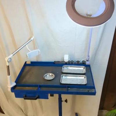 Height-Adjustable Worktable /Rolling Tool Cart & Magnifying Lamp
