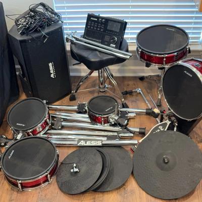 ALESI Electric Drum Set with Hardware, Rolling Seat and Amp/Cords 