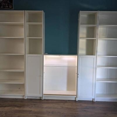 Sectional Bookcase with Lighted Section in Middle/Glass Shelf 